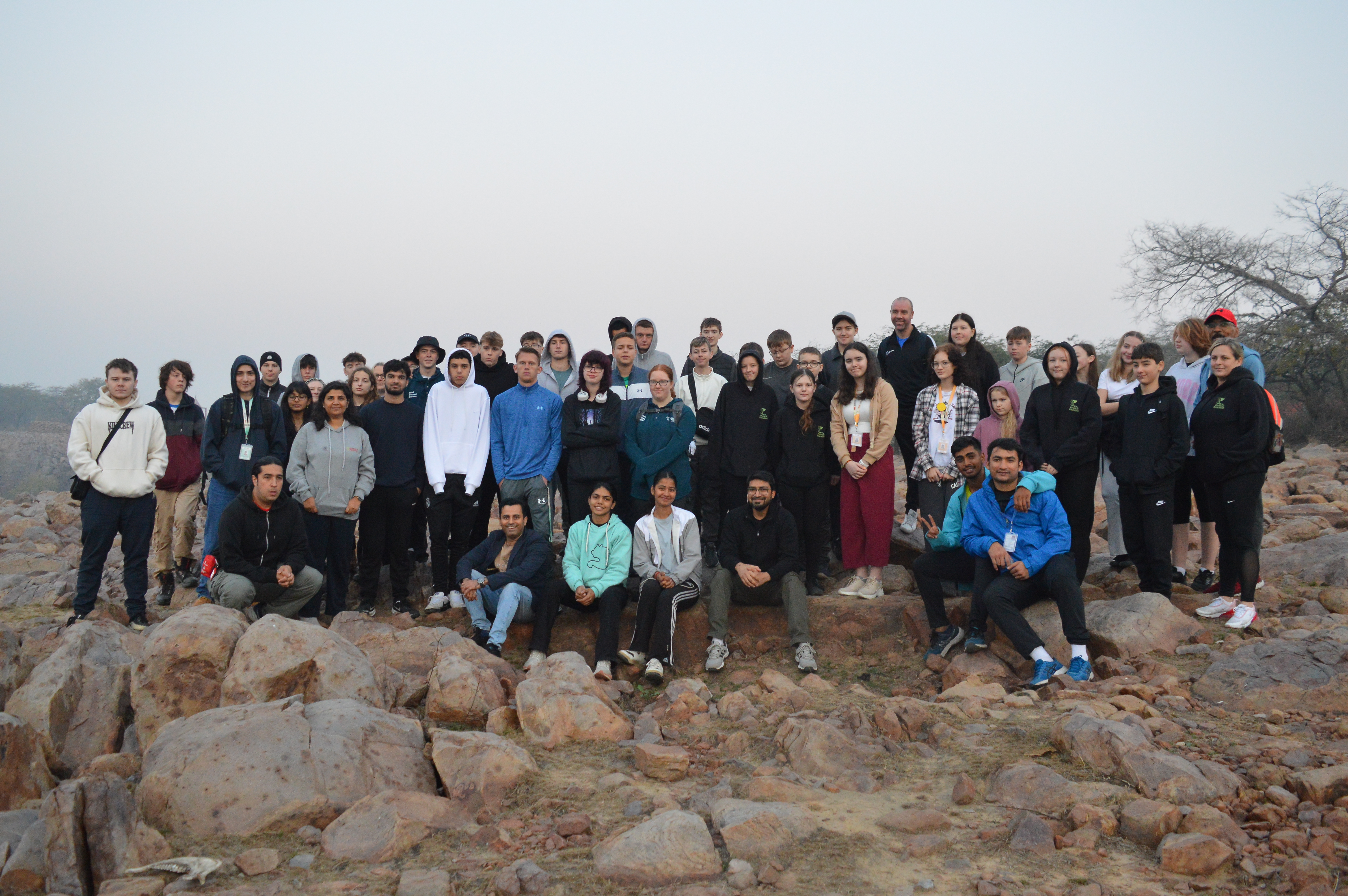 Hikers discovering wildlife during a nature trek